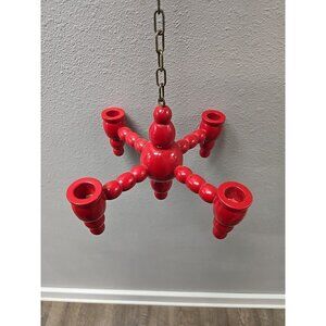 Vintage Red Wood Swedish candle Holder chandelier